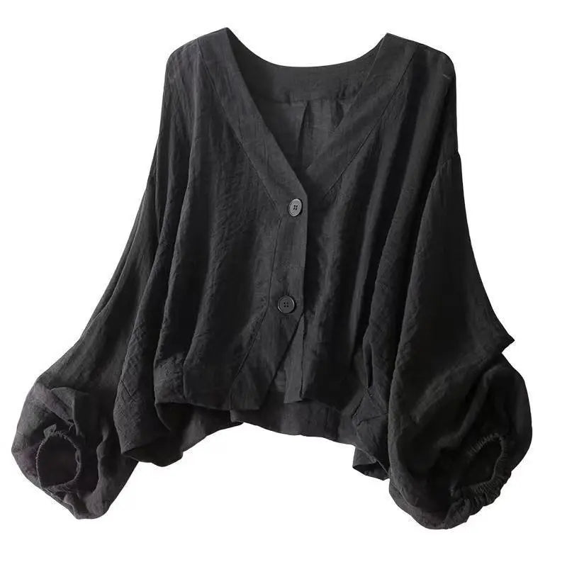 Women'S Summer Loose Lightweight Short Jacket, Sheer FigureāHiding Sun Protection Shirt, Casual AgeāReducing Long Sleeve Blouse