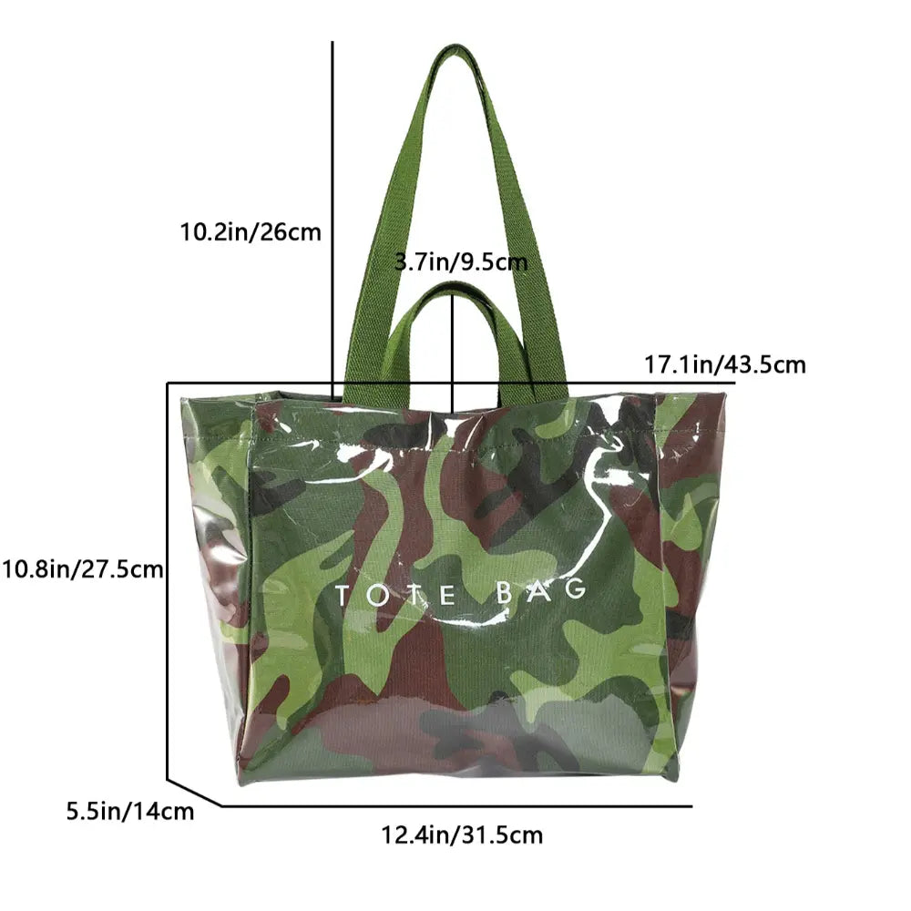 Women'S Extra Large Capacity Double Handle Casual Everyday Tote Bag - PVC Leather, Expandable, Cute, Modest Design, 2 Long & Short Shoulder Straps, Pink Leopard Print/Camouflage, Kiss Lock, Anti-Theft, for Daily Shopping, Holiday Use