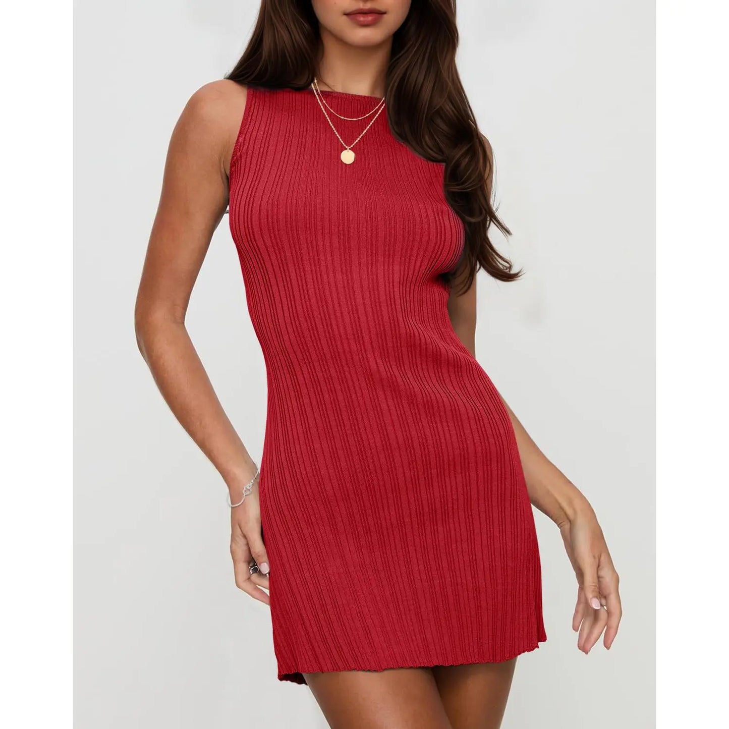 Wenrine Women'S Summer Backless Mini Dress Tie Back Casual Sleeveless Slim Club Party Knit Tank Dresses