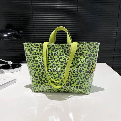 Women'S Extra Large Capacity Double Handle Casual Everyday Tote Bag - PVC Leather, Expandable, Cute, Modest Design, 2 Long & Short Shoulder Straps, Pink Leopard Print/Camouflage, Kiss Lock, Anti-Theft, for Daily Shopping, Holiday Use
