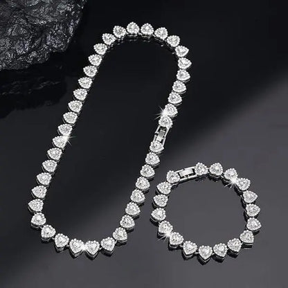2Pcs Set Heart Shaped Cuban Chain Necklace Set for &,Hip Hop Style Choker Set,Luxurious Jewelry Set for Valentine'S Day Gifts, Birthday,Everyday & Party Wear, for Teenager