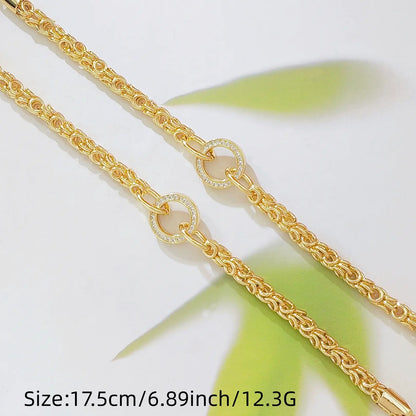 18K Gold Plated Byzantine Chain Bracelet for Women, Adjustable Link Bracelet with Pave Crystal Circle Charm, 7 Inch, Dainty Statement Jewelry Gift