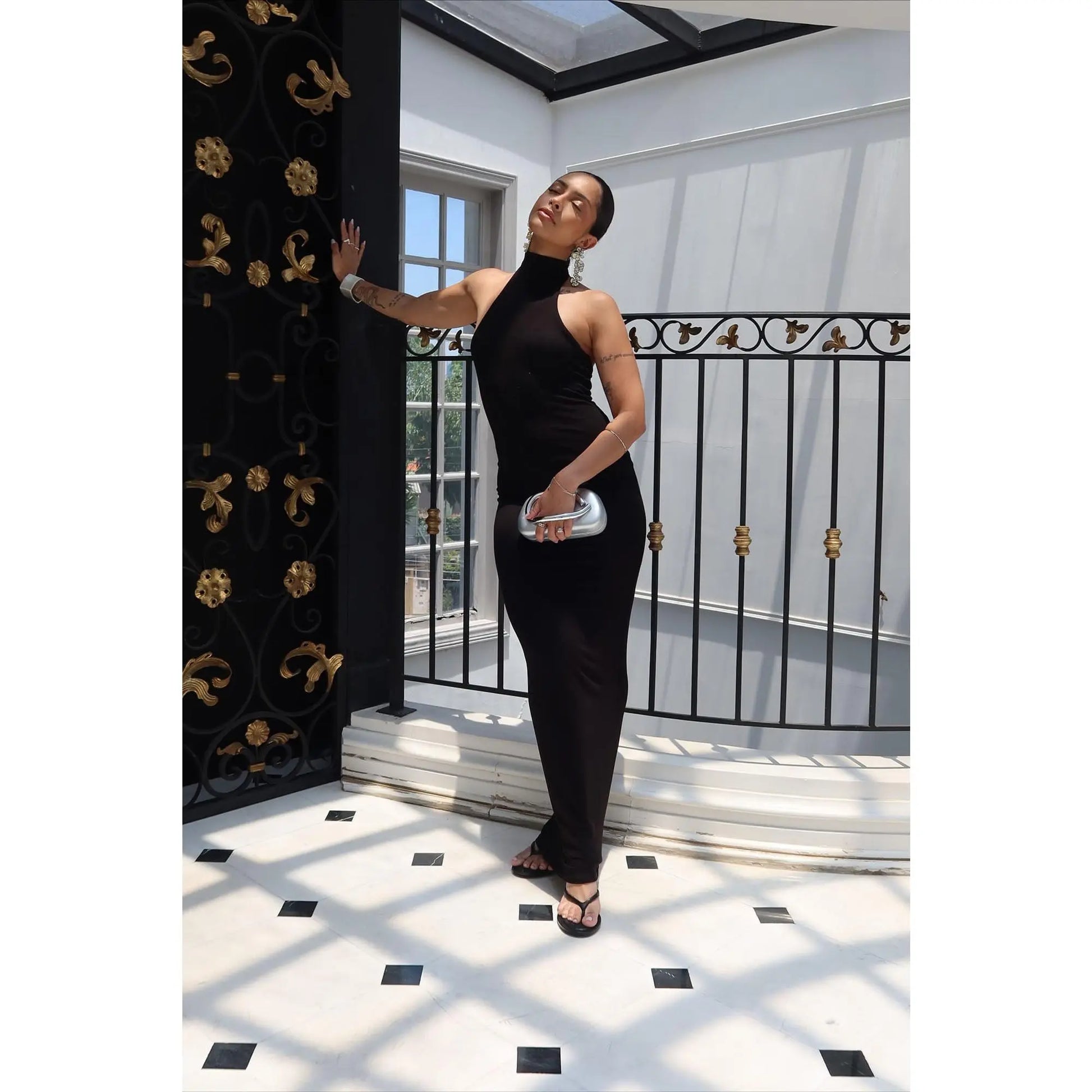 Smooth Double Lined Halter Maxi Dress - Black