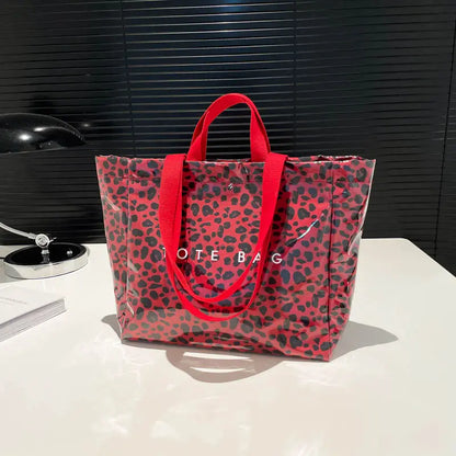 Women'S Extra Large Capacity Double Handle Casual Everyday Tote Bag - PVC Leather, Expandable, Cute, Modest Design, 2 Long & Short Shoulder Straps, Pink Leopard Print/Camouflage, Kiss Lock, Anti-Theft, for Daily Shopping, Holiday Use