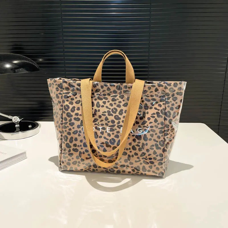 Women'S Extra Large Capacity Double Handle Casual Everyday Tote Bag - PVC Leather, Expandable, Cute, Modest Design, 2 Long & Short Shoulder Straps, Pink Leopard Print/Camouflage, Kiss Lock, Anti-Theft, for Daily Shopping, Holiday Use