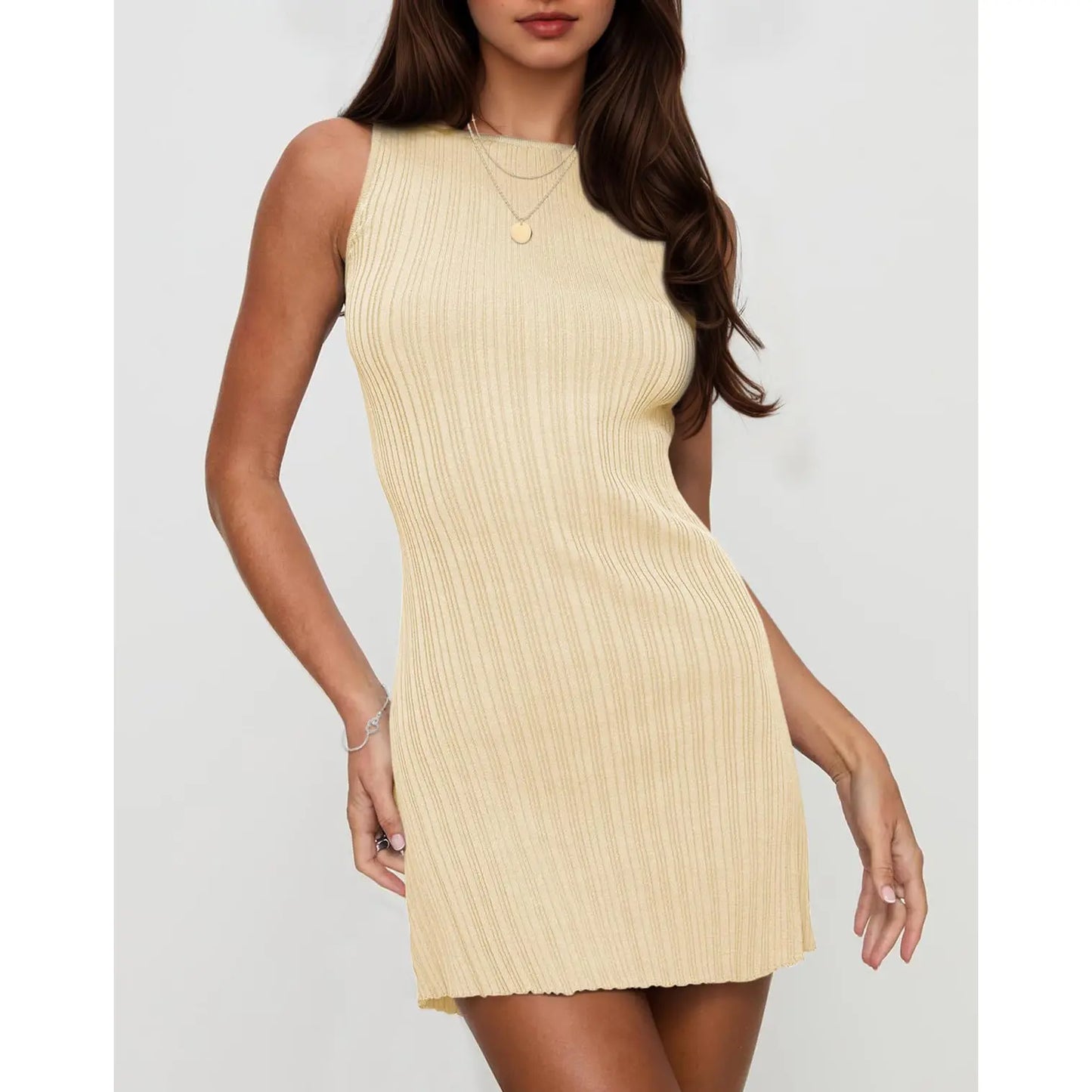 Wenrine Women'S Summer Backless Mini Dress Tie Back Casual Sleeveless Slim Club Party Knit Tank Dresses