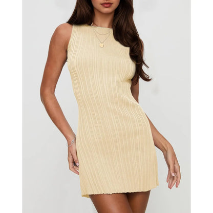 Wenrine Women'S Summer Backless Mini Dress Tie Back Casual Sleeveless Slim Club Party Knit Tank Dresses