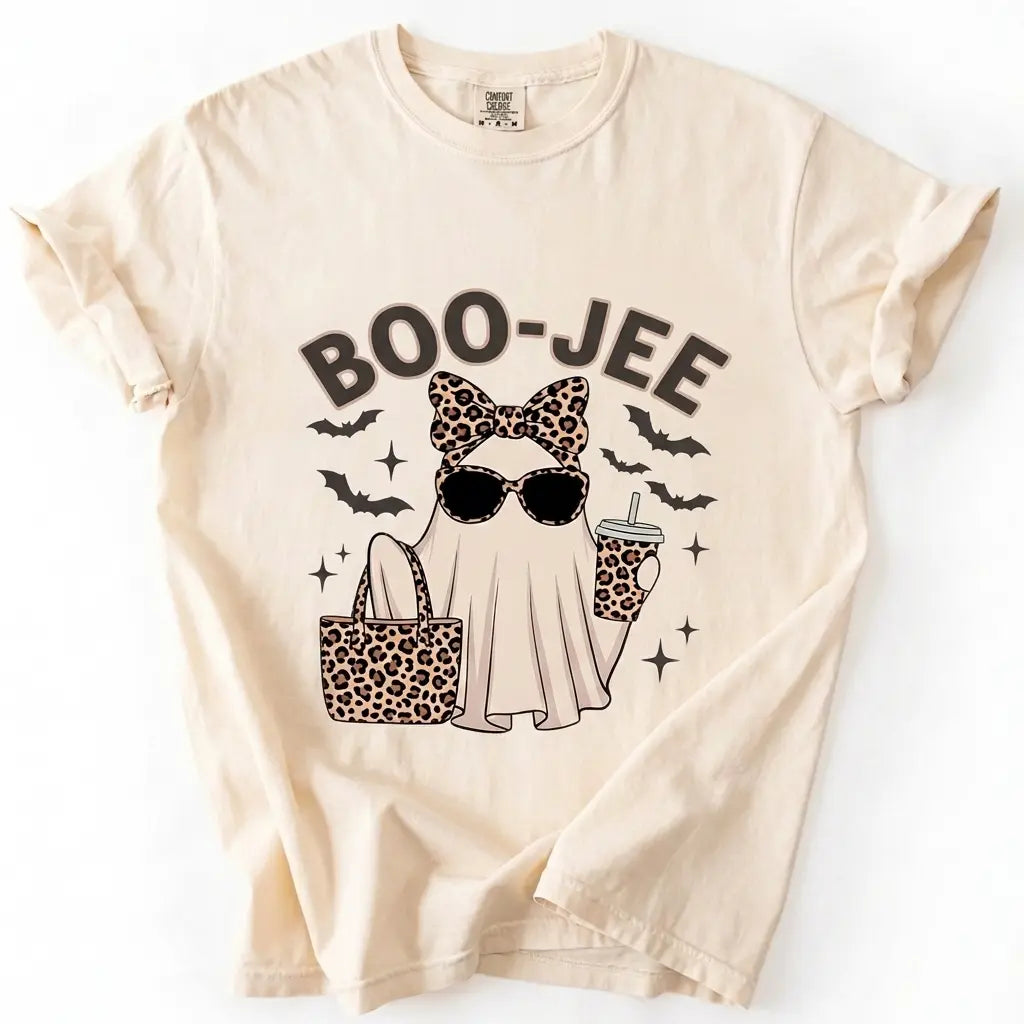 Comfort Colors Boo-Jee Ghost Shirt, Leopard Ghost Tee, Ghost Coffee Shirt, Funny Fall Shirt, Ghost Tee, Girly Halloween Gift, Boojee Tee