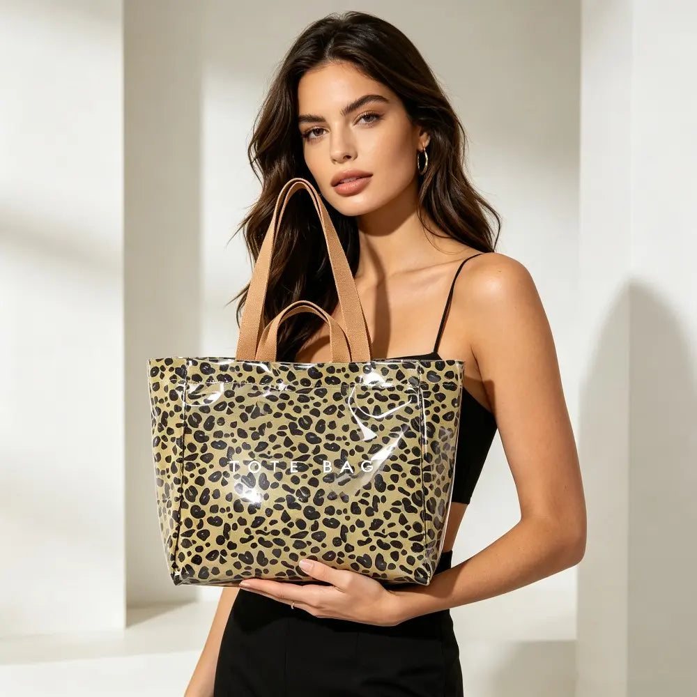 Women'S Extra Large Capacity Double Handle Casual Everyday Tote Bag - PVC Leather, Expandable, Cute, Modest Design, 2 Long & Short Shoulder Straps, Pink Leopard Print/Camouflage, Kiss Lock, Anti-Theft, for Daily Shopping, Holiday Use
