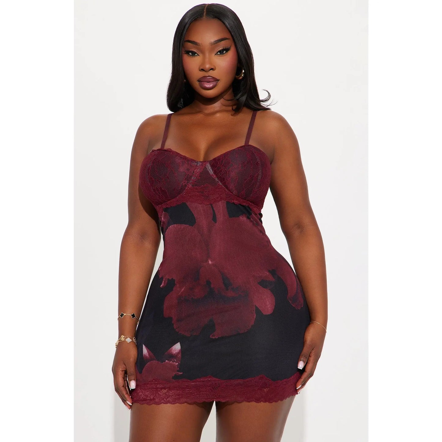 Courtney Mesh Lace Mini Dress - Red/Combo