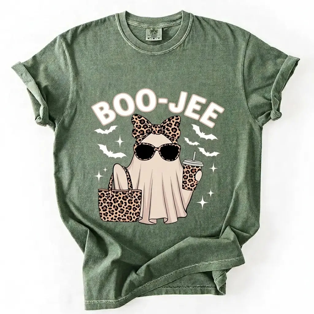 Comfort Colors Boo-Jee Ghost Shirt, Leopard Ghost Tee, Ghost Coffee Shirt, Funny Fall Shirt, Ghost Tee, Girly Halloween Gift, Boojee Tee