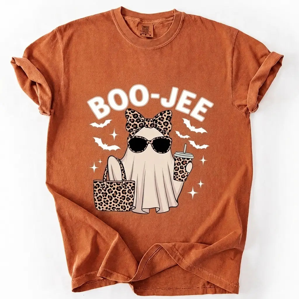 Comfort Colors Boo-Jee Ghost Shirt, Leopard Ghost Tee, Ghost Coffee Shirt, Funny Fall Shirt, Ghost Tee, Girly Halloween Gift, Boojee Tee