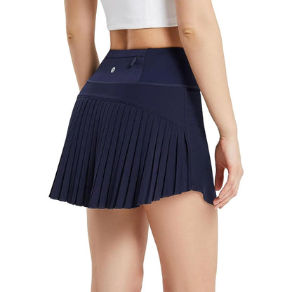 Baleaf Women'S 14" High Waist Pleated Plain Sport Skirt - Lightweight A-Line Workout Skort with Tummy Control, 3 Pockets, Stretchy Fabric, Full Coverage Active Skirt for Tennis, Golf, Workout Skirts, Stretchy Sports Skort